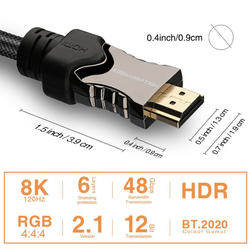 Luxury 2.1 HDMI Cable 8K Ultra High-Speed 48Gbps Lead for Laptop PC HDTV - 1.5FT