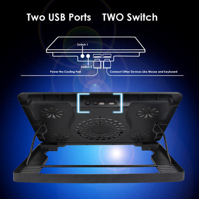 LAPTOP COOLER STAND WITH 5 FAN & TILT FOR 15 17" INCH BUTTON CONTROL COOLING PAD