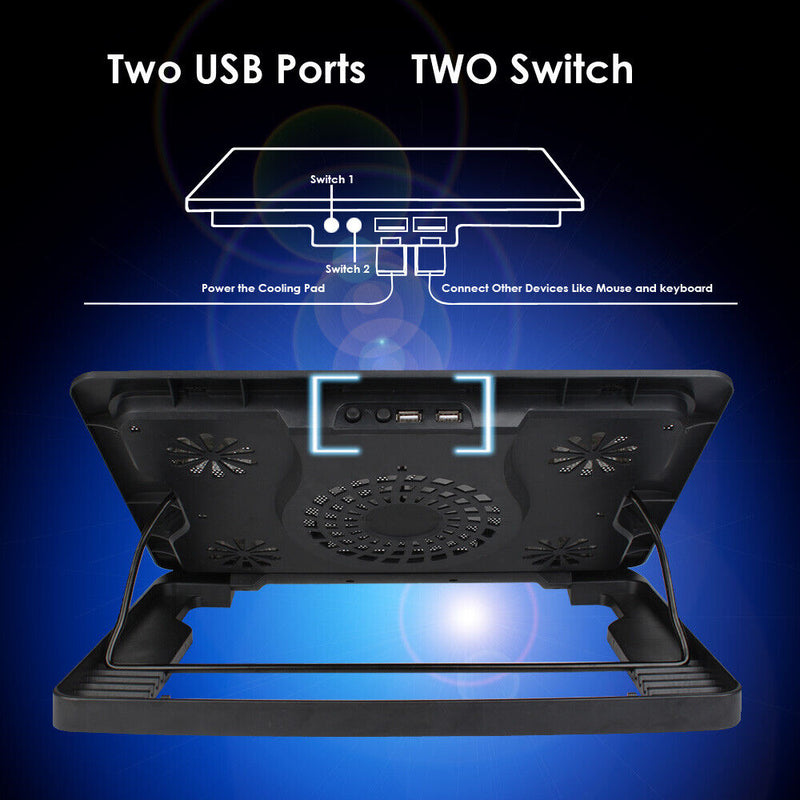 LAPTOP COOLER STAND WITH 5 FAN & TILT FOR 15 17" INCH BUTTON CONTROL COOLING PAD