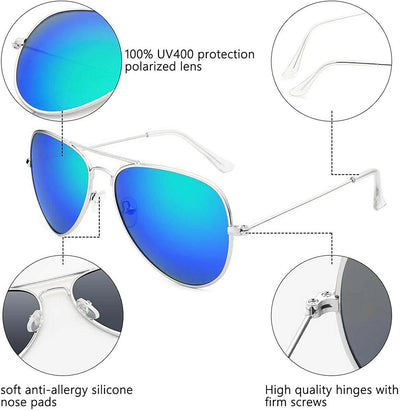 Mirrored Ice Blue Lens Classic Aviator Polarized Sunglasses UV400 for Women Men