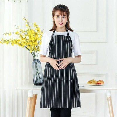 Men Women Bib Apron with Pocket Kitchen Cooking black &amp; white STRIPES Apron