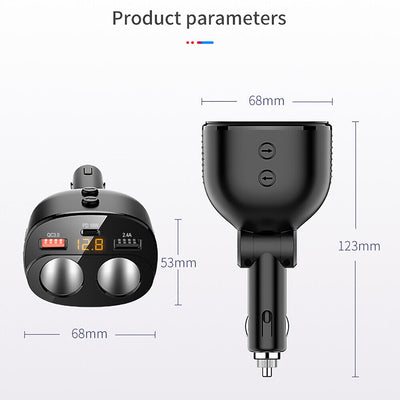 USB C Car Charger, 2 Sockets Cigarette Lighter Splitter 12/24V 80W LED Display