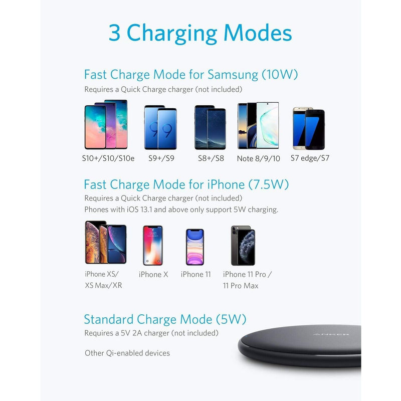 10W Qi Wireless Charger Fast Charging Pad Compatible with Galaxy Huawei  S9 S8