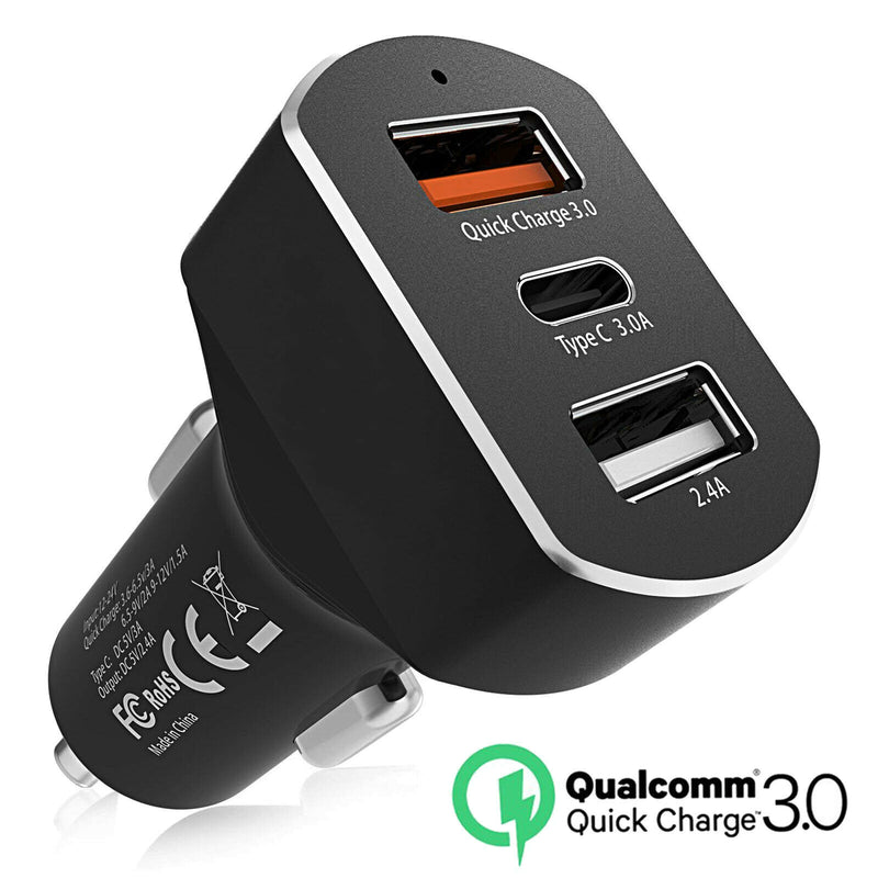 12-24V Car Charger Socket QC3.0 Dual USB Port and C type Phone Fast Charging CA