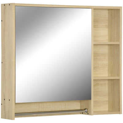 Bathroom Cabinet Mirrored Door Wall Mounted W/ Tower Bar Storage Natural