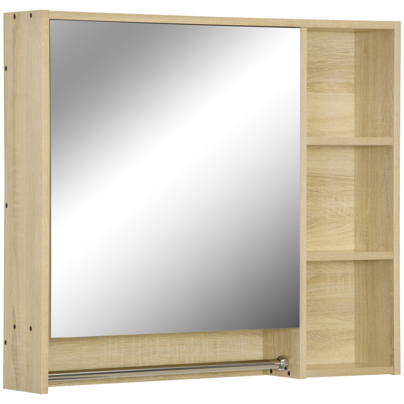 Bathroom Cabinet Mirrored Door Wall Mounted W/ Tower Bar Storage Natural