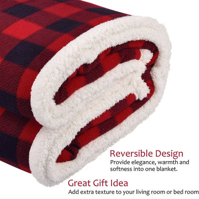 Sherpa Plaid Fleece Throw Blanket, Double-Sided Super Soft Luxurious, 50x60 in