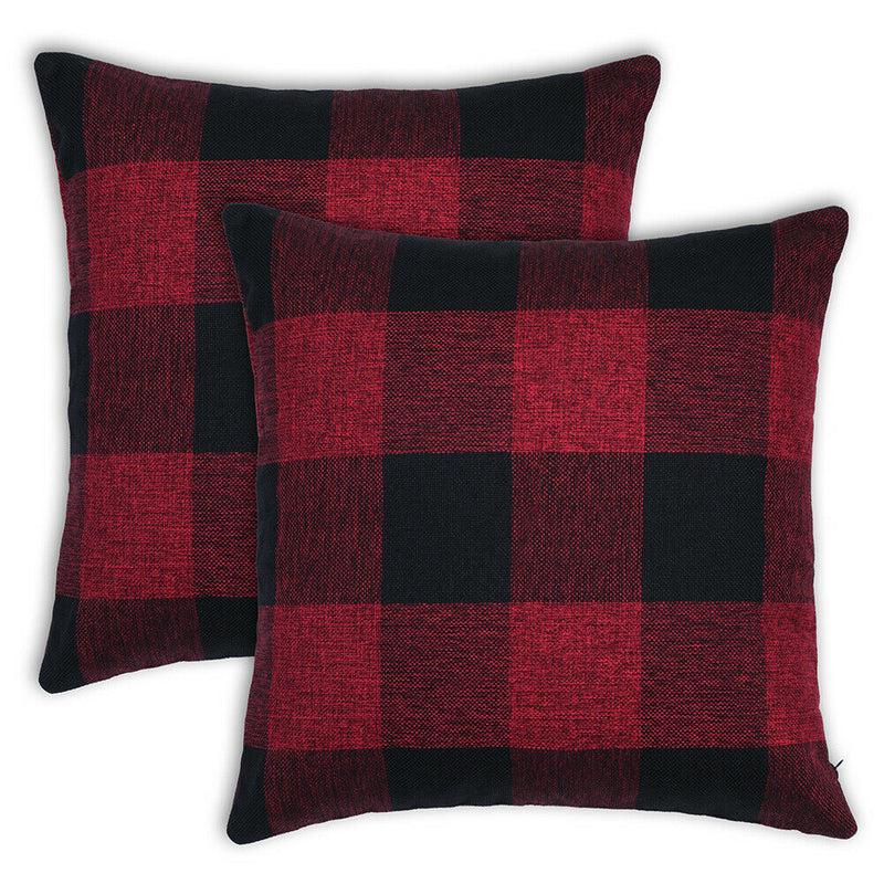 Set of 2 Christmas Check Plaid Throw Pillow Covers for Farmhouse Home Decor CA