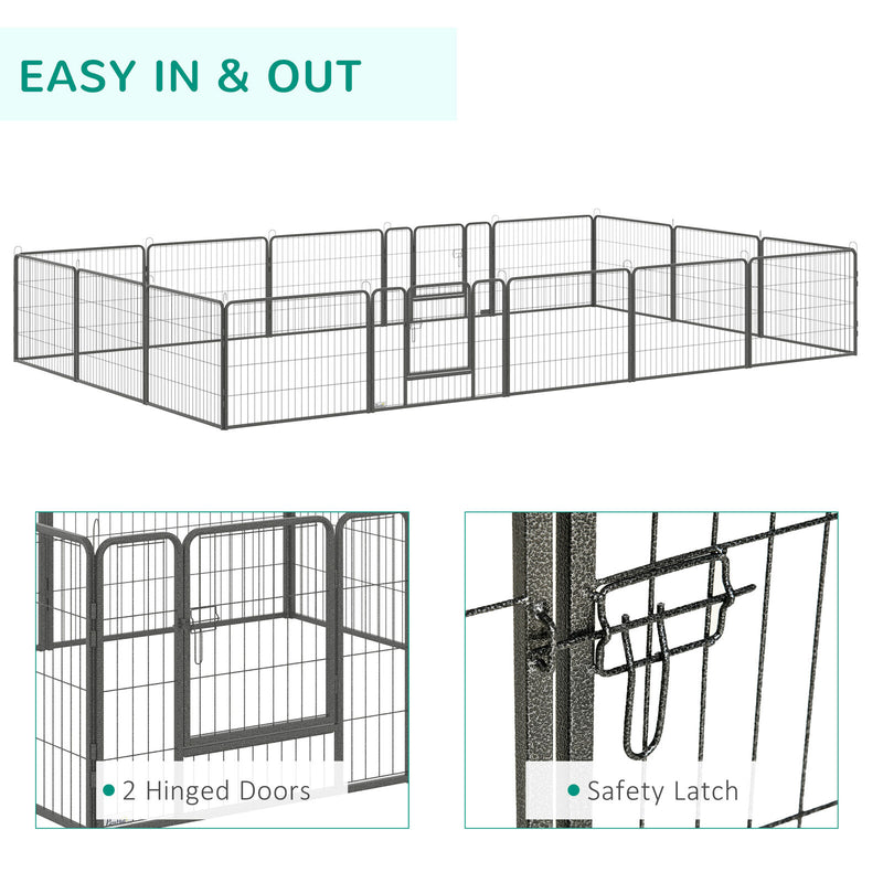 16 Panels Pet Playpen, 23.5" Heavy-Duty Dog Fence DIY Design w/ Doors, Latch