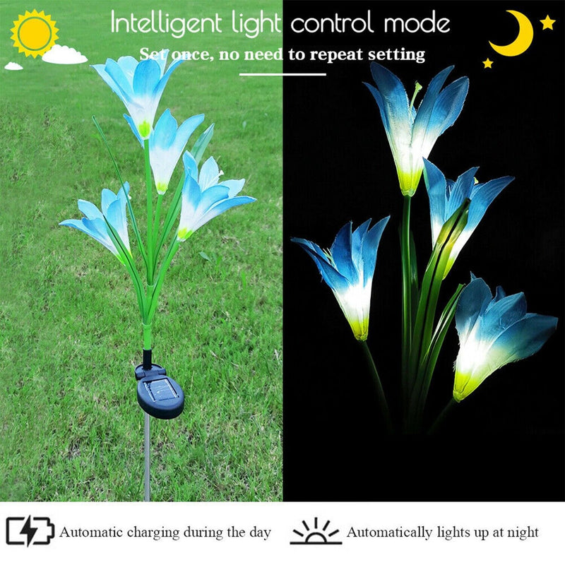 Waterproof Decor Lamp Yard LED Solar Lily Flower Garden Stake Light Outdoor Path