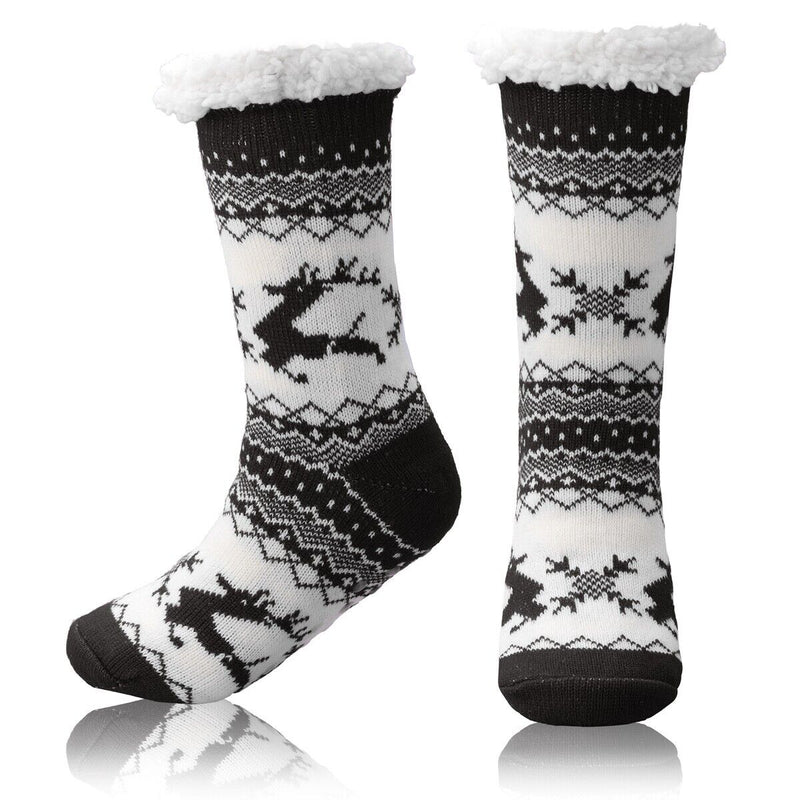 Thick Knit Sherpa Fleece Lined Thermal Fuzzy Slipper Socks With Grippers, Unisex