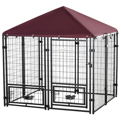 Dog House Kennel Outdoor, w/ Oxford Roof, w/ Secure Lock, Rotating Bowl Holders