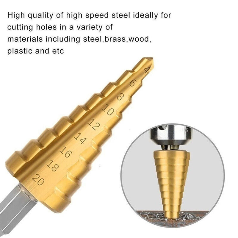 Titanium Plated Step Drill Bit High Speed Steel Hole Cutter Wood Metal Drill Bit