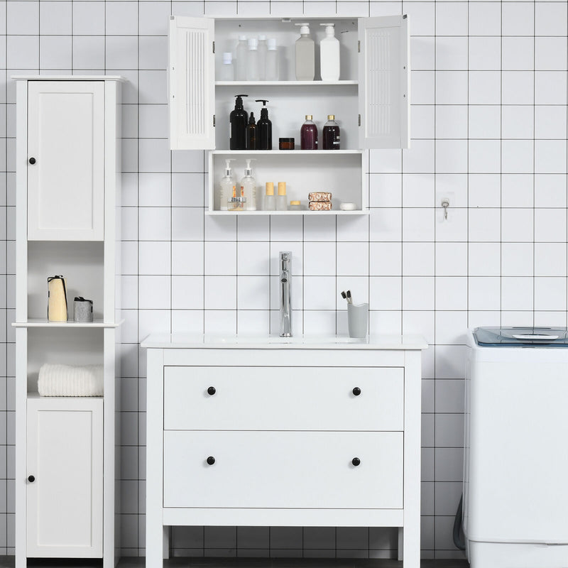 kleankin Wall Mount Bathroom Cabinet, Storage Organizer w/ Cabinet Shelf, White