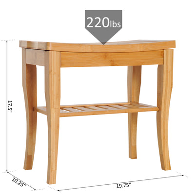 20" Bamboo Shower Bench Bathroom Seat Spa Organizer Storage Shelf