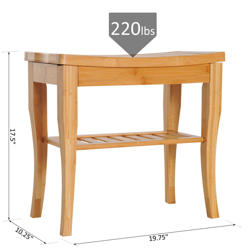 20" Bamboo Shower Bench Bathroom Seat Spa Organizer Storage Shelf