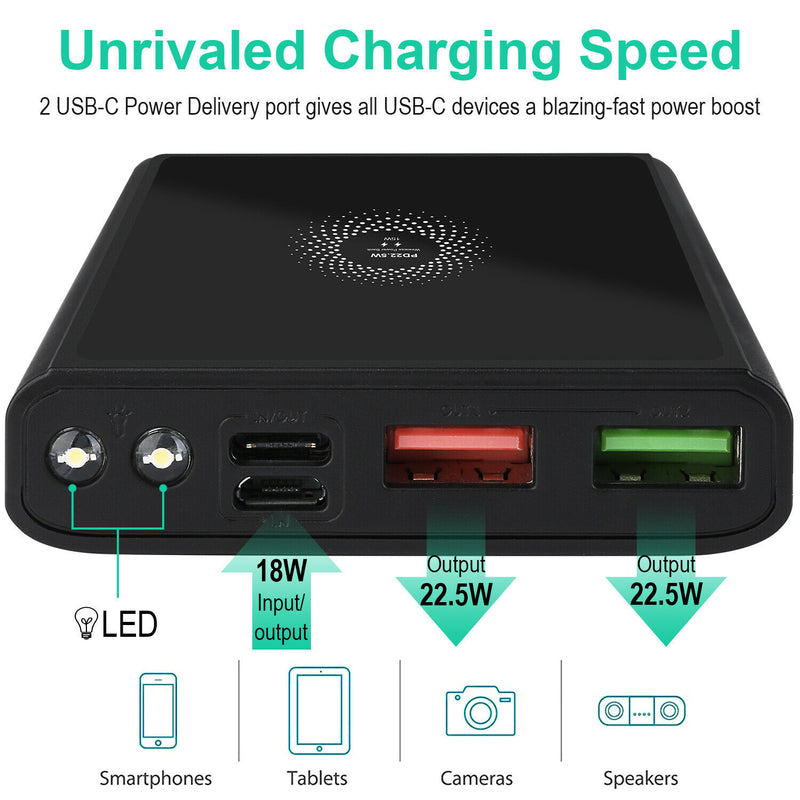 Wireless Power Bank USB C,10000mAh Qi 15W Charging for iPhone 12 11, Galaxy S20