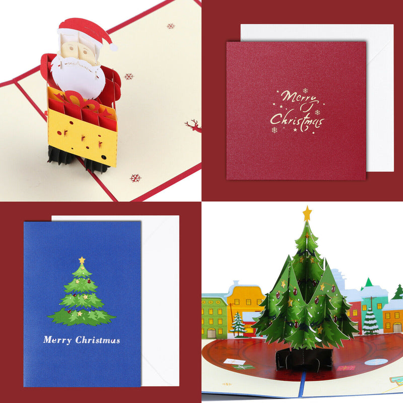 2 Pack Luxury Handmade Pop Up 3D Christmas Cards Assortment for Xmas New Year CA