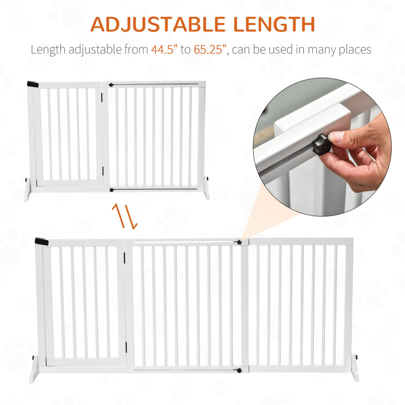 Adjustable Wooden Pet Gate, Freestanding Dog Fence Lockable Doorway, Hall, White 196393070840