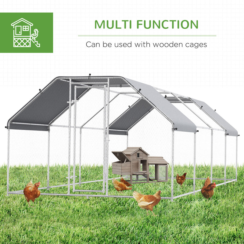 Large Metal Walk-In Chicken Coop Run Cage Outdoor Cover 9&apos; W x 24&apos; D x 6.5&apos; H 842525170390