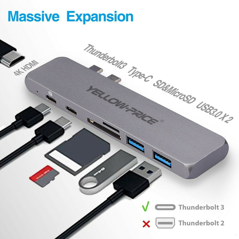 7-in-1 USB C Hub/Adapter 4K HDMI for MacBook Air 13" A1932 2018 Thunderbolt 3