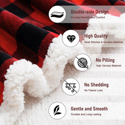 Sherpa Plaid Fleece Throw Blanket, Double-Sided Super Soft Luxurious, 50x60 in