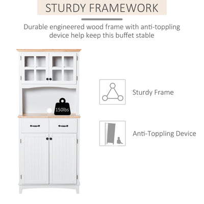 Coastal Style Kitchen Buffet and Microwave Hutch w/ Storage Cabinet & Drawer