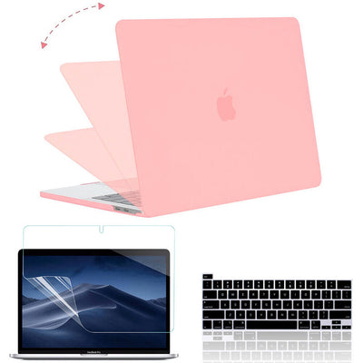 For 2020 MacBook Pro A2289 & A2251 Pink Rubberized Hard Shell+KB Film+LCD Film
