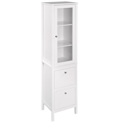 kleankin Freestanding Bathroom Cabinet with Tempered Glass Door and 2 Drawers