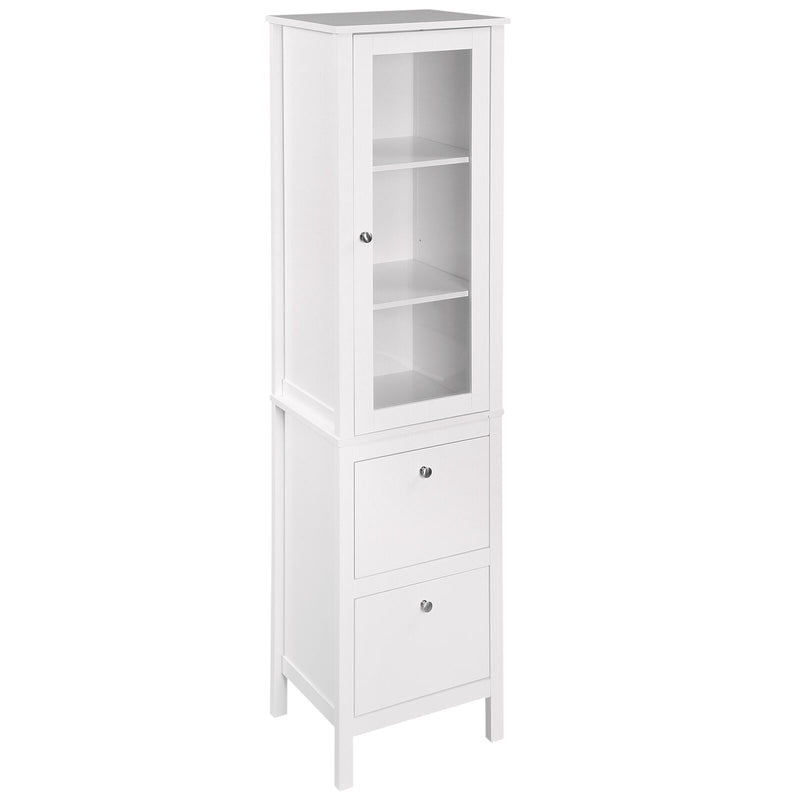 kleankin Freestanding Bathroom Cabinet with Tempered Glass Door and 2 Drawers