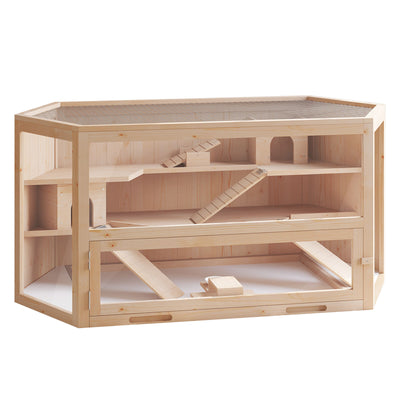 Multilevel Wood Small Aminal Hideout and Activity Center with Glass Viewing 842525185455