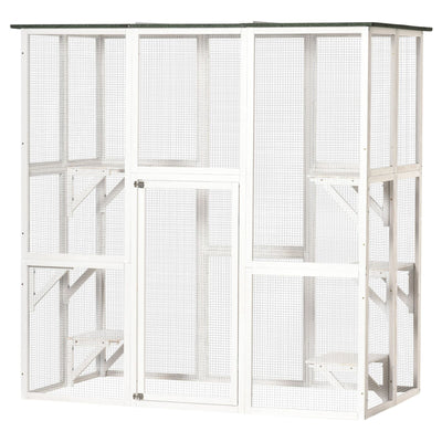 Outdoor Cat House with Weather Protection, Multiple High Ledges, 71&quot; L, White 196393161395