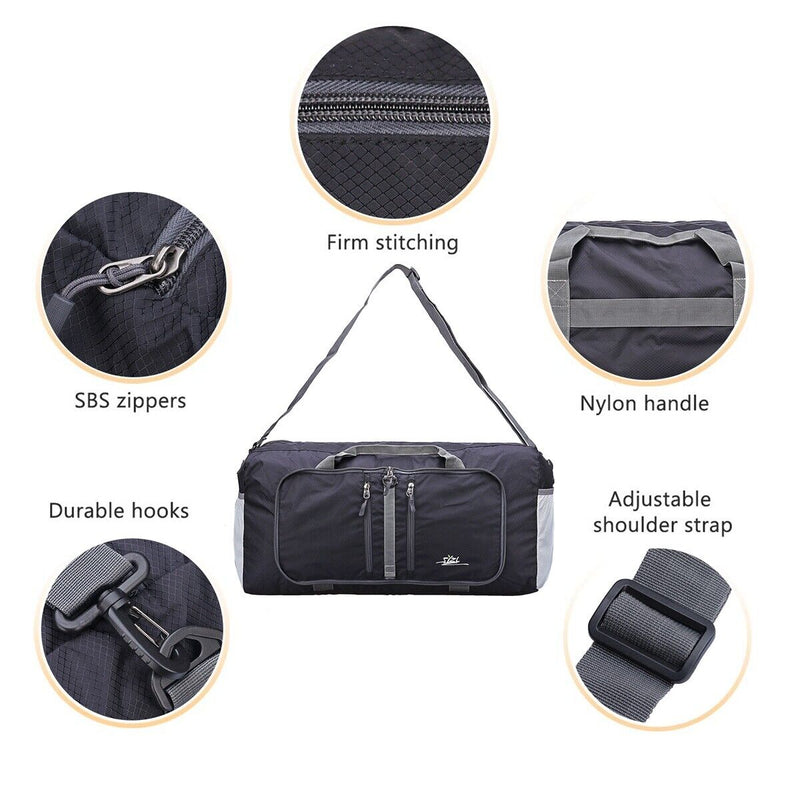 Foldable Duffle Bag 40L for Travel Gym Sports Lightweight Luggage Duffel, Black