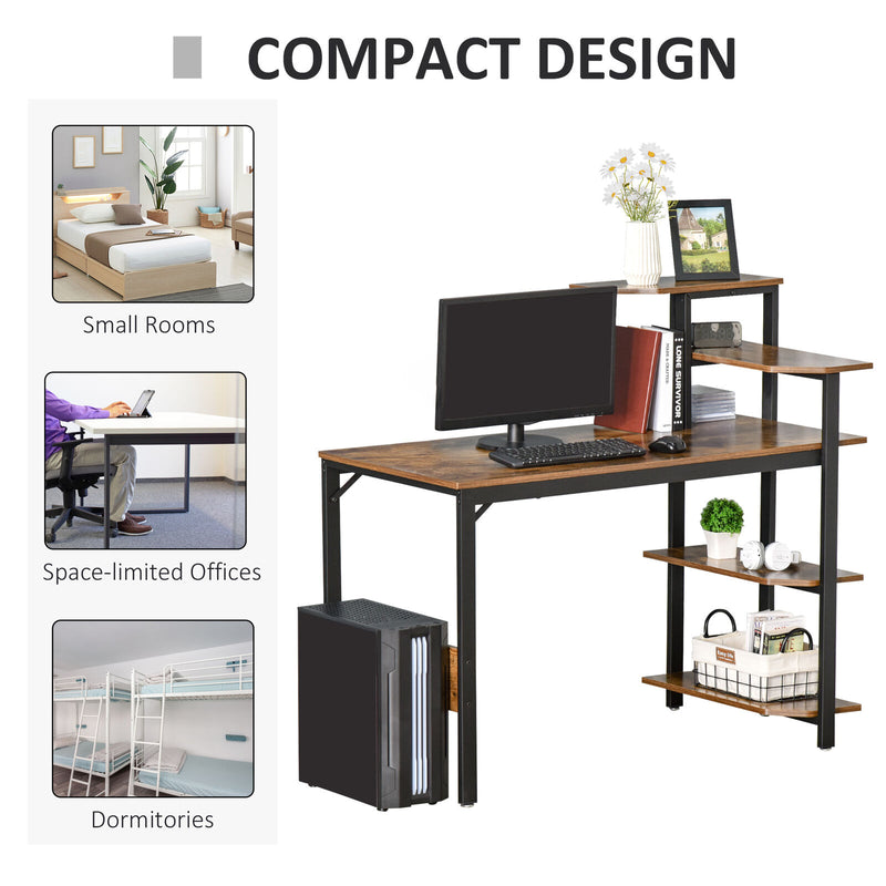 Multi-Tier Writing Table with Storage, Large Tabletop and Steel Frame