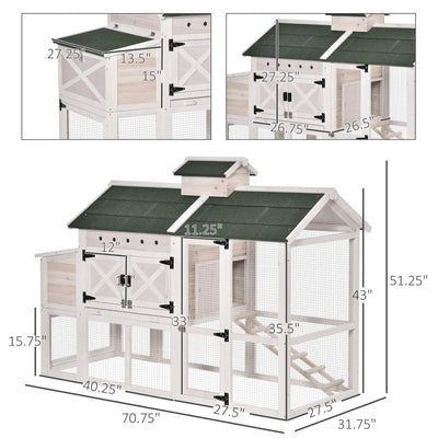 71&quot; Wooden Elevated Chicken Coop with Removable Tray and Nesting Box, White 842525153072