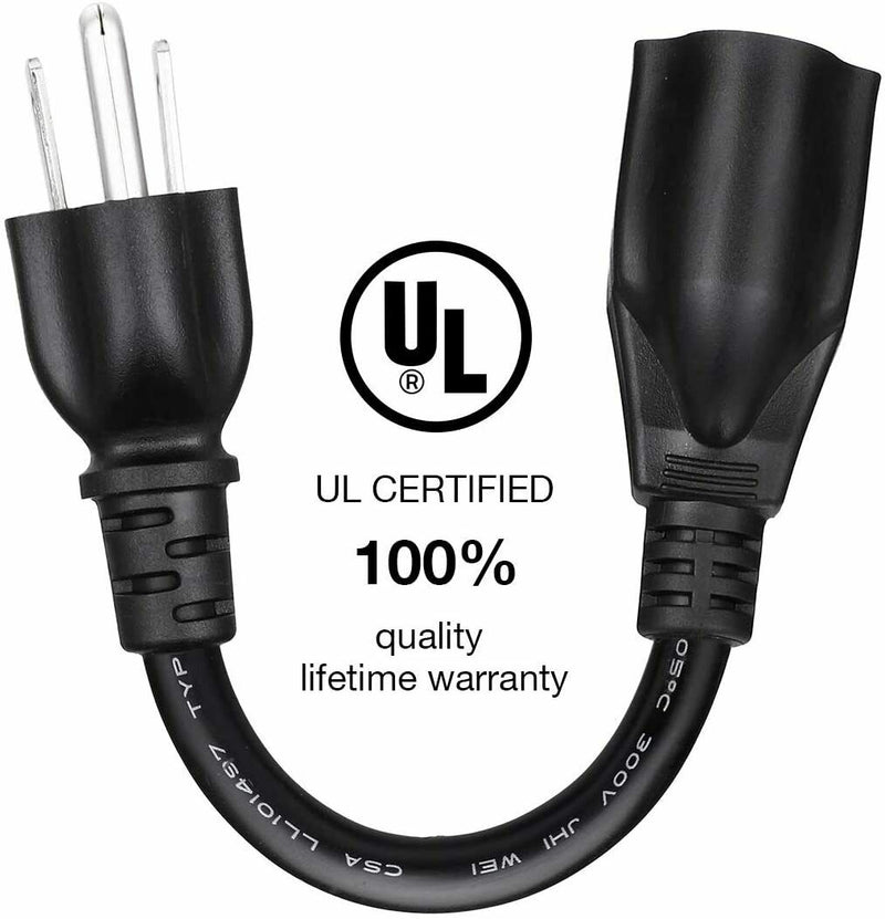 UL&CUL Listed 6inch Power Extension Cord, Universal 3 Prong 125V 13A Cable-Black