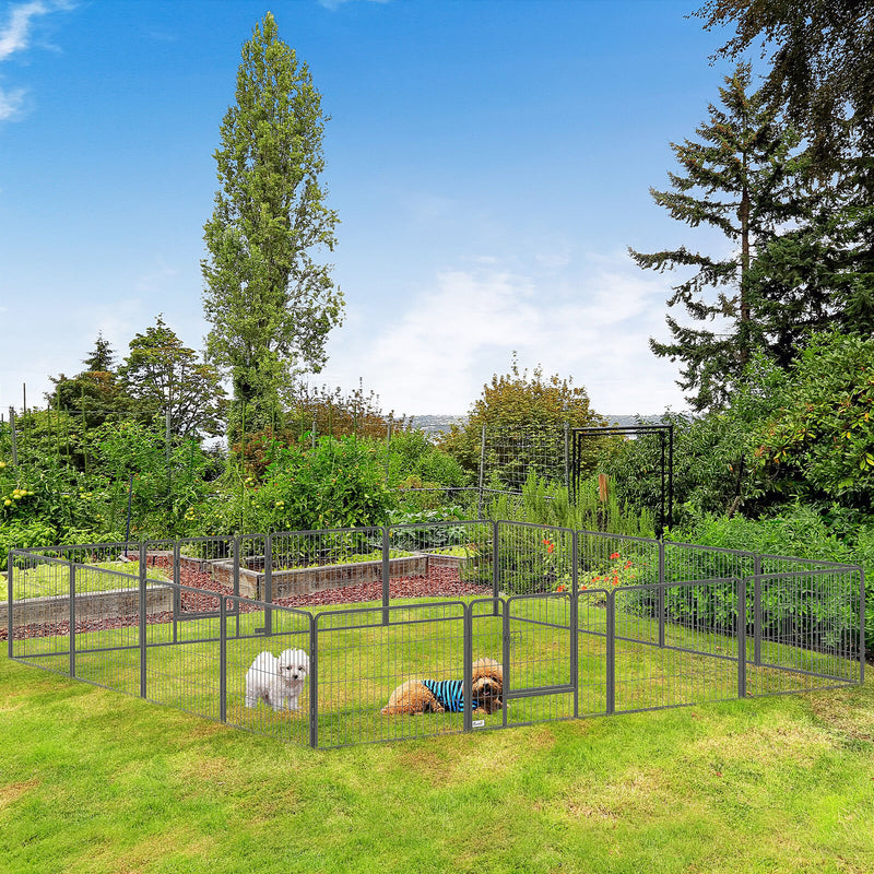 16 Panels Pet Playpen, 23.5" Heavy-Duty Dog Fence DIY Design w/ Doors, Latch