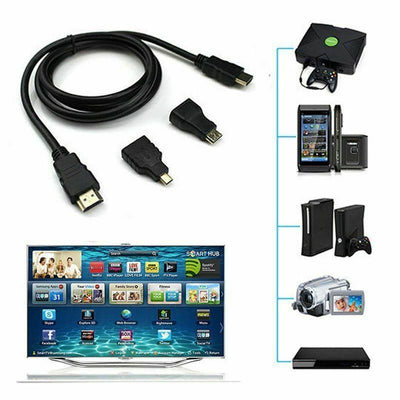 3 in 1 HD HDMI to HDMI Cable + Micro HDMI Adaptor+ Mini HDMI adapter NEW K