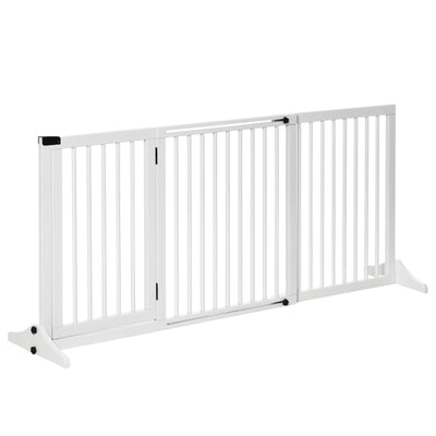 Adjustable Wooden Pet Gate, Freestanding Dog Fence Lockable Doorway, Hall, White 196393070840