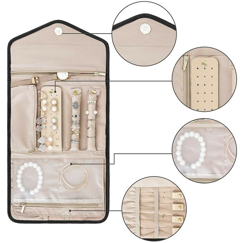 Portable & Practical Pink Jewelry Organizer Roll And 9 Pairs Vivid Stud Earrings