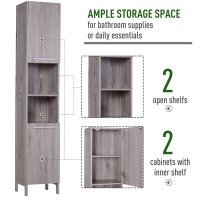 kleankin Tall Free Standing Bathroom Storage Cabinet Wood Grain Organizer
