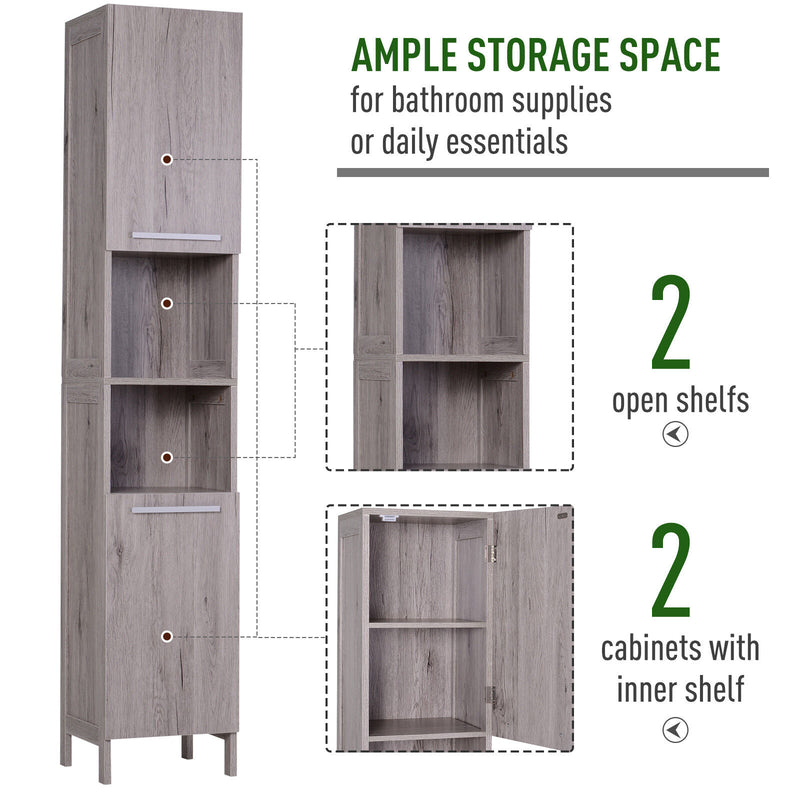 kleankin Tall Free Standing Bathroom Storage Cabinet Wood Grain Organizer