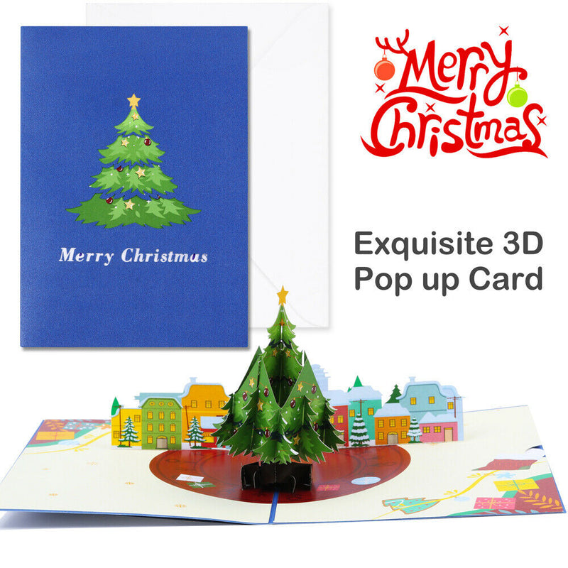 Hand Made Exquisite 3D Christmas Pop Up Cards with Envelopes, 2Pcs (Navy + Red)