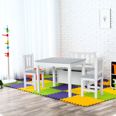 Kids Activity Table & Chair Set, Dining Art Craft Desk w/ Toy Storage, Grey