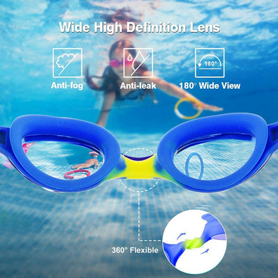 Soft Silicone Frame Swimming Goggles No Leaking Anti Fog for Boy Girl(Age 6-14)