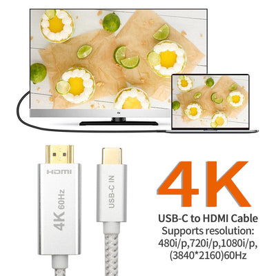 6ft Braided 4K@60Hz USB C to HDMI Cable Adapter(Thunderbolt 3 Compatible) Silver