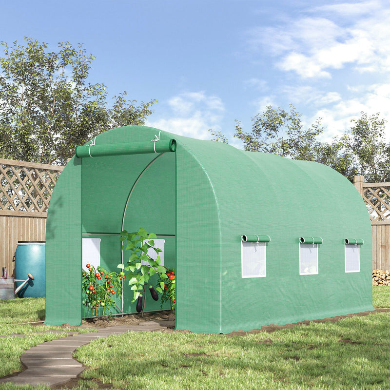 Walk-in Tunnel-Style Green House w/ Roll-Up Front Entrance & Six Side Windows