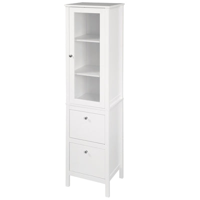 kleankin Freestanding Bathroom Cabinet with Tempered Glass Door and 2 Drawers