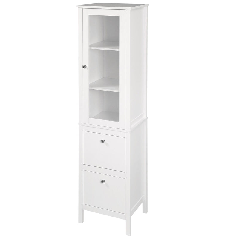 kleankin Freestanding Bathroom Cabinet with Tempered Glass Door and 2 Drawers