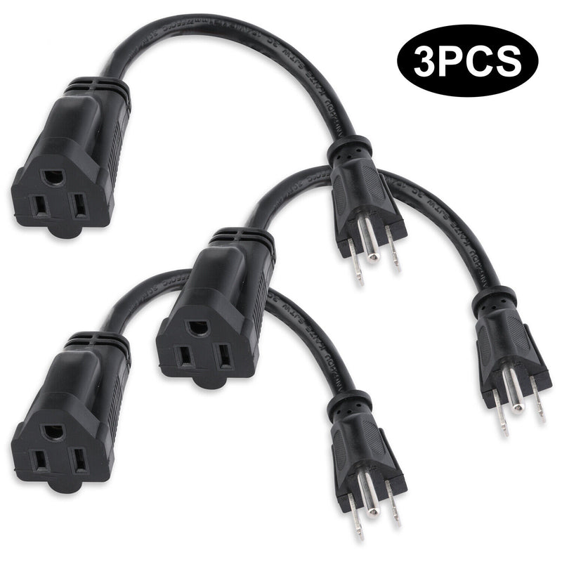 [UL Listed] Short Power Extension Cord Outlet Saver, 18AWG/13A, 6 Inch, 3 PACK